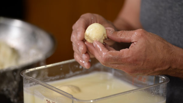 Forming the mozzarella ball