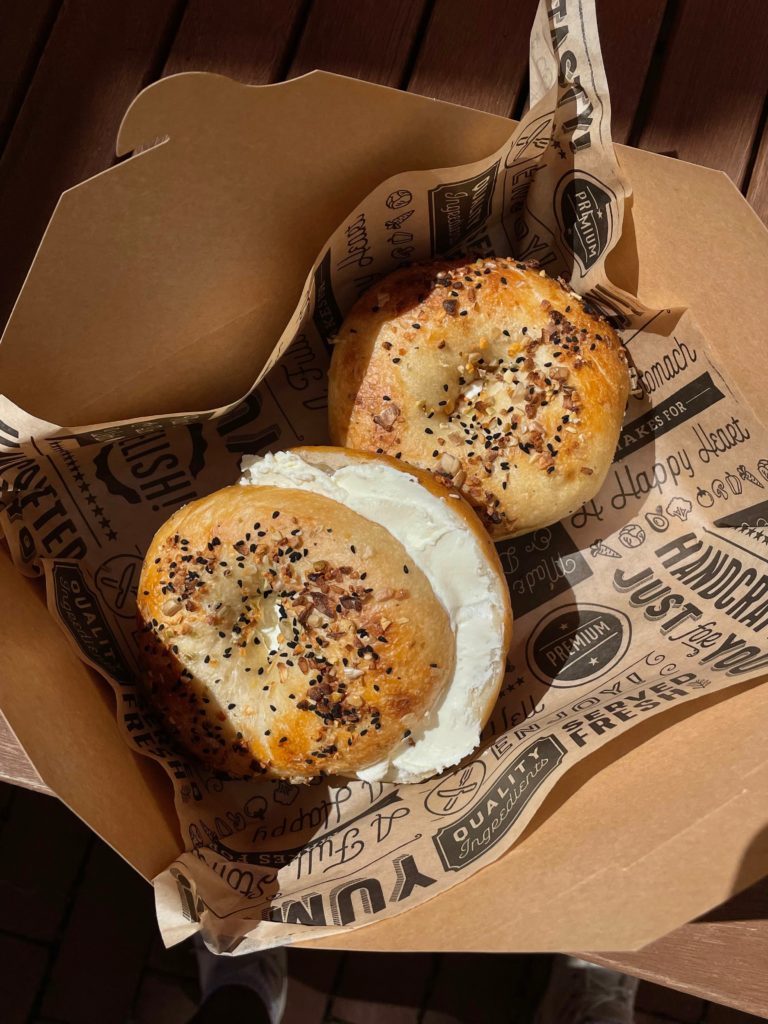 our everything spice bagel with cream cheese