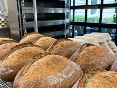 sourdough bread on rack